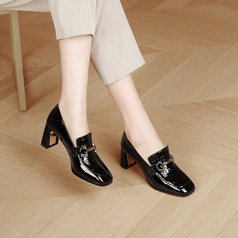 Chaussures à Talon Chunky en Cuir Verni