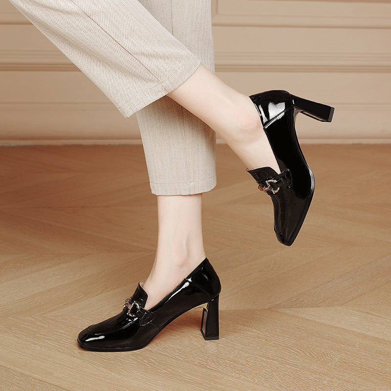 Chaussures à Talon Chunky en Cuir Verni