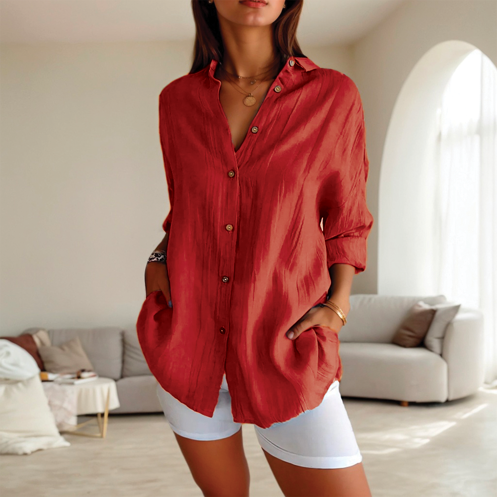Chemise chic plissée à manches longues