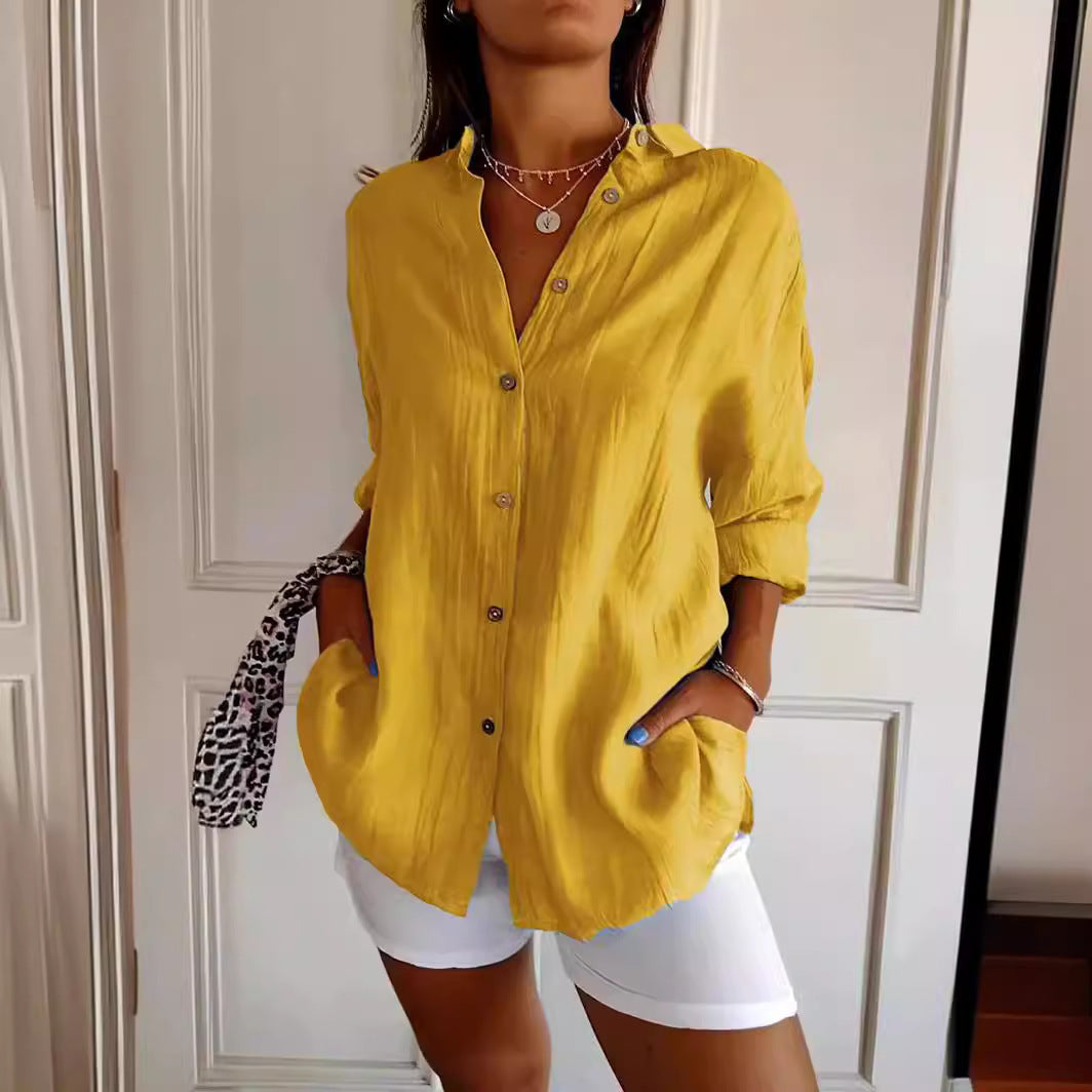 Chemise chic plissée à manches longues